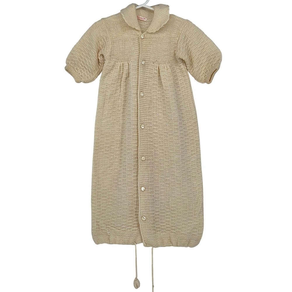 Vintage Matsuya Ginza Tokyo Knit Baby Sleeping Sack Button Up Half Sleeve Yellow